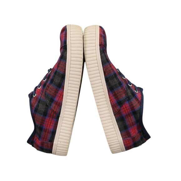Toms Shoes Womens 8 Sneaker Cordones Indio Casual Fashion Plaid Red Blue Lace Up - Picture 8 of 13